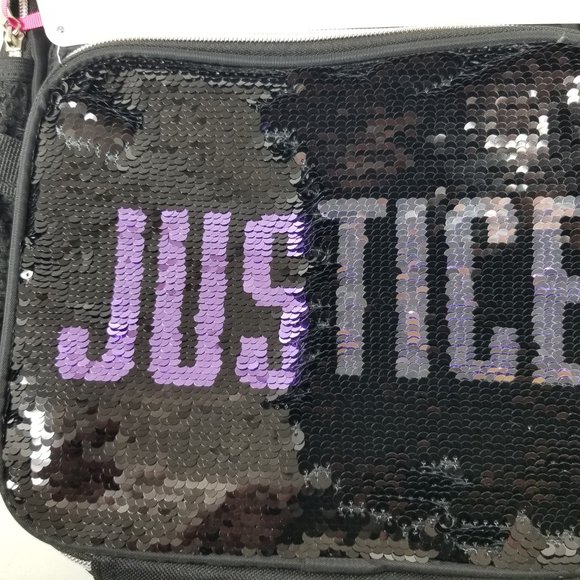 Justice reversible Sequin Backpack and Lunch Tote 2-Piece Black Purple Silver - Picture 10 of 12